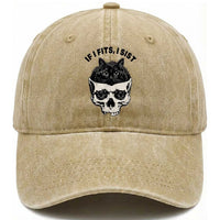 If I Fits I Sits Black Cat Skull Washed Cotton Baseball Cap Gothic Dark Humor Gift