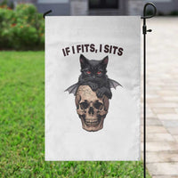 Gothic Cat Skull Graphic Garden Flag If I Fits I Sits Creepy Cute Gift