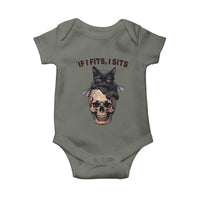 Gothic Cat Skull Graphic Baby Onesie If I Fits I Sits Creepy Cute Gift