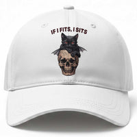 Gothic Cat Skull Graphic Baseball Cap If I Fits I Sits Creepy Cute Gift
