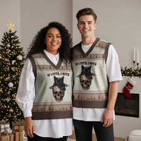 Gothic Cat Skull Graphic V-Neck Knit Sweater Vest If I Fits I Sits Creepy Cute Gift