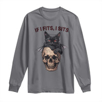 Gothic Cat Skull Graphic Long Sleeve Shirt If I Fits I Sits Creepy Cute Gift