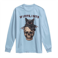 Gothic Cat Skull Graphic Long Sleeve Shirt If I Fits I Sits Creepy Cute Gift