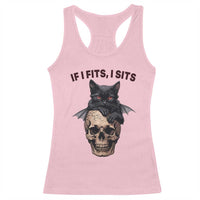 Gothic Cat Skull Graphic Racerback Tank Top If I Fits I Sits Creepy Cute Gift