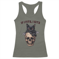 Gothic Cat Skull Graphic Racerback Tank Top If I Fits I Sits Creepy Cute Gift