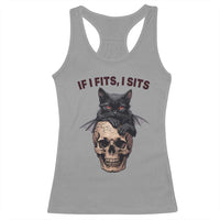 Gothic Cat Skull Graphic Racerback Tank Top If I Fits I Sits Creepy Cute Gift