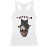 Gothic Cat Skull Graphic Racerback Tank Top If I Fits I Sits Creepy Cute Gift