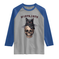 Gothic Cat Skull Graphic Raglan Shirt If I Fits I Sits Creepy Cute Gift