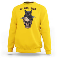 Gothic Cat Skull Graphic Sweatshirt If I Fits I Sits Creepy Cute Gift