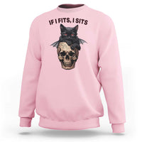 Gothic Cat Skull Graphic Sweatshirt If I Fits I Sits Creepy Cute Gift