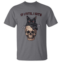 Gothic Cat Skull Graphic T Shirt If I Fits I Sits Creepy Cute Gift