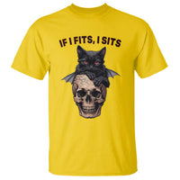 Gothic Cat Skull Graphic T Shirt If I Fits I Sits Creepy Cute Gift