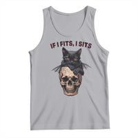 Gothic Cat Skull Graphic Tank Top If I Fits I Sits Creepy Cute Gift