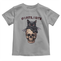 Gothic Cat Skull Graphic Toddler T Shirt If I Fits I Sits Creepy Cute Gift