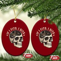 Funny Gothic Black Cat Skull Ceramic Ornament If I Fits I Sits