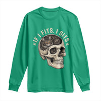 Funny Gothic Black Cat Skull Long Sleeve Shirt If I Fits I Sits