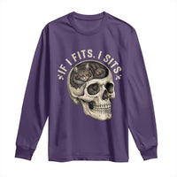 Funny Gothic Black Cat Skull Long Sleeve Shirt If I Fits I Sits