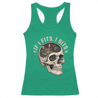 Funny Gothic Black Cat Skull Racerback Tank Top If I Fits I Sits