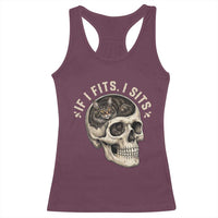 Funny Gothic Black Cat Skull Racerback Tank Top If I Fits I Sits