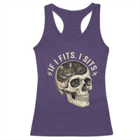 Funny Gothic Black Cat Skull Racerback Tank Top If I Fits I Sits