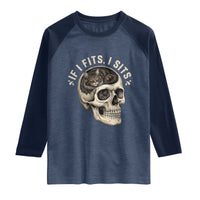 Funny Gothic Black Cat Skull Raglan Shirt If I Fits I Sits