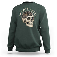 Funny Gothic Black Cat Skull Sweatshirt If I Fits I Sits