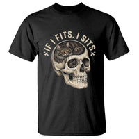 Funny Gothic Black Cat Skull T Shirt If I Fits I Sits