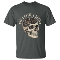 Funny Gothic Black Cat Skull T Shirt If I Fits I Sits