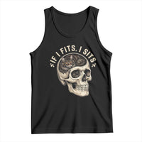 Funny Gothic Black Cat Skull Tank Top If I Fits I Sits