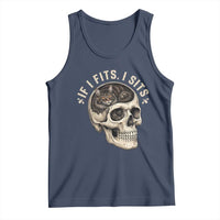 Funny Gothic Black Cat Skull Tank Top If I Fits I Sits