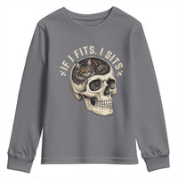Funny Gothic Black Cat Skull Youth Sweatshirt If I Fits I Sits