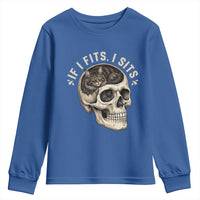 Funny Gothic Black Cat Skull Youth Sweatshirt If I Fits I Sits