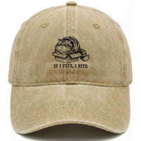 If I Fits I Sits Washed Cotton Baseball Cap Chubby Kitty Funny Cat Lover Gift