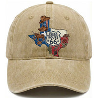 Texas Route Highway 66 Adventure Washed Cotton Baseball Cap Desert Road Trip Graphic