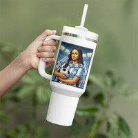 Funny Argentina Soccer Mona Lisa Tumbler With Handle Football Fan Pride Graphic