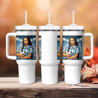 Funny Argentina Soccer Mona Lisa Tumbler With Handle Football Fan Pride Graphic
