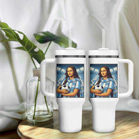 Funny Argentina Soccer Mona Lisa Tumbler With Handle Football Fan Pride Graphic