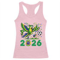 Funny Brazil Soccer Macaw Racerback Tank Top 2026 Football Fan Graphic