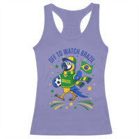 Off To Watch Brazil Racerback Tank Top Funny Tropical Bird Soccer Fan