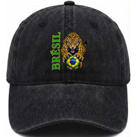 Brazil Soccer Jaguar Washed Cotton Baseball Cap Football Supporter Gift