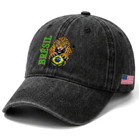 Brazil Soccer Jaguar Washed Cotton Baseball Cap Football Supporter Gift