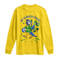 Off To Watch Futebol Long Sleeve Shirt Funny Brazil Macaw Soccer Fan