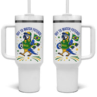 Off To Watch Futebol Tumbler With Handle Funny Brazil Macaw Soccer Fan