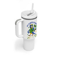 Off To Watch Futebol Tumbler With Handle Funny Brazil Macaw Soccer Fan
