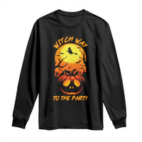 Halloween Witch Way To The Party Long Sleeve Shirt Black Cat Pumpkin - Wonder Print Shop