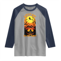 Halloween Witch Way To The Party Raglan Shirt Black Cat Pumpkin - Wonder Print Shop