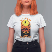 Halloween Witch Way To The Party T Shirt For Women Black Cat Pumpkin - Wonder Print Shop