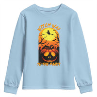 Halloween Witch Way To The Party Youth Sweatshirt Black Cat Pumpkin - Wonder Print Shop
