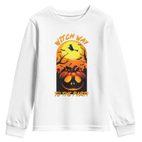 Halloween Witch Way To The Party Youth Sweatshirt Black Cat Pumpkin - Wonder Print Shop