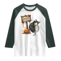 Halloween Trick Or Treat Black Cat Skeleton Halloween Raglan Shirt - Wonder Print Shop